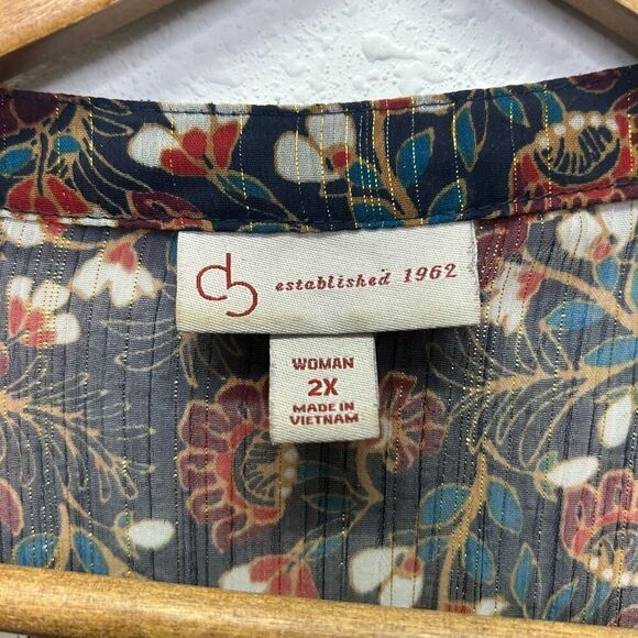 Dress Barn Women's Shimmer Floral Button Up Multicolor Long Sleeve Top 2X - Picture 8 of 15